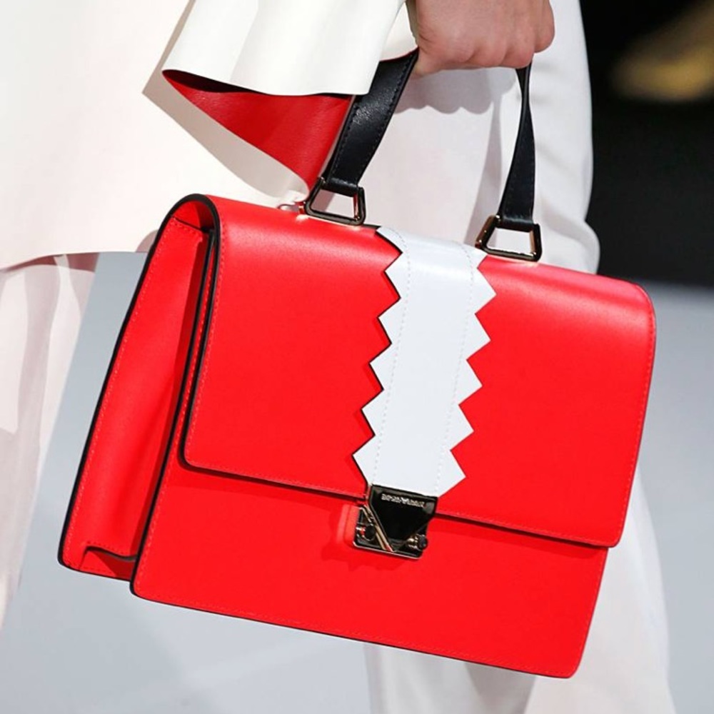 Emporio Armani Red Smooth Leather Satchel
